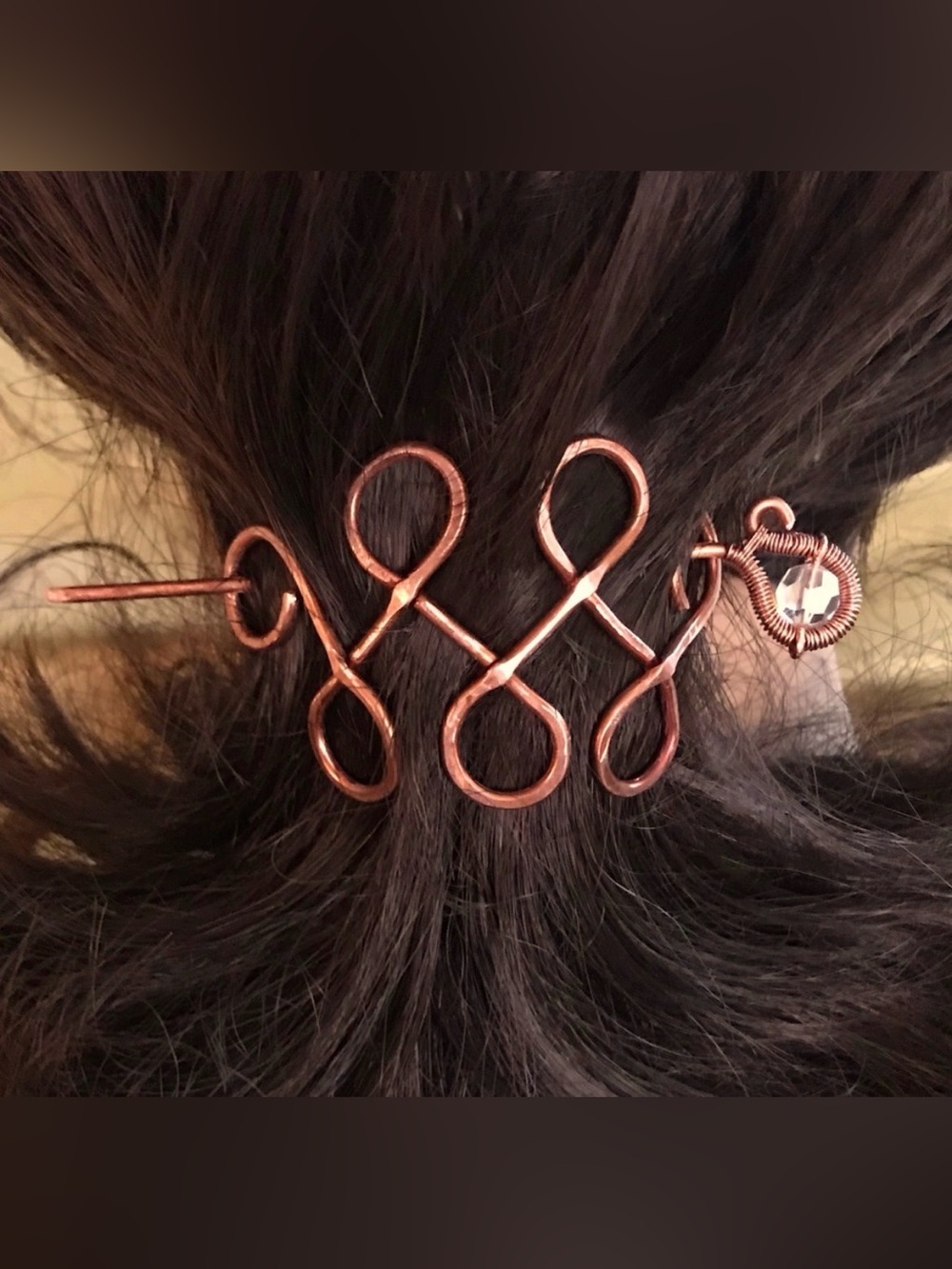 Handmade Hair Barrette in Copper w/repurposed Antique 1950’s Crystal
